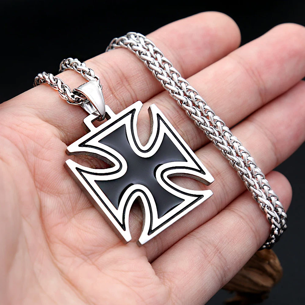 Vintage Classic Cross Pendant Necklace For Men Women Stainless Steel Hip Hop Knights Templar Iron Biker Jewelry Gifts Wholesale view 6
