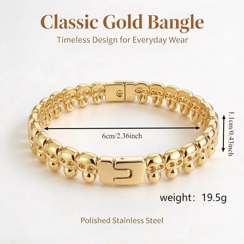 Gold Color Snap-on Bangle Bracelet Stainless Steel Trendy Durable Women Fashion Jewelry Gift for Party Daily