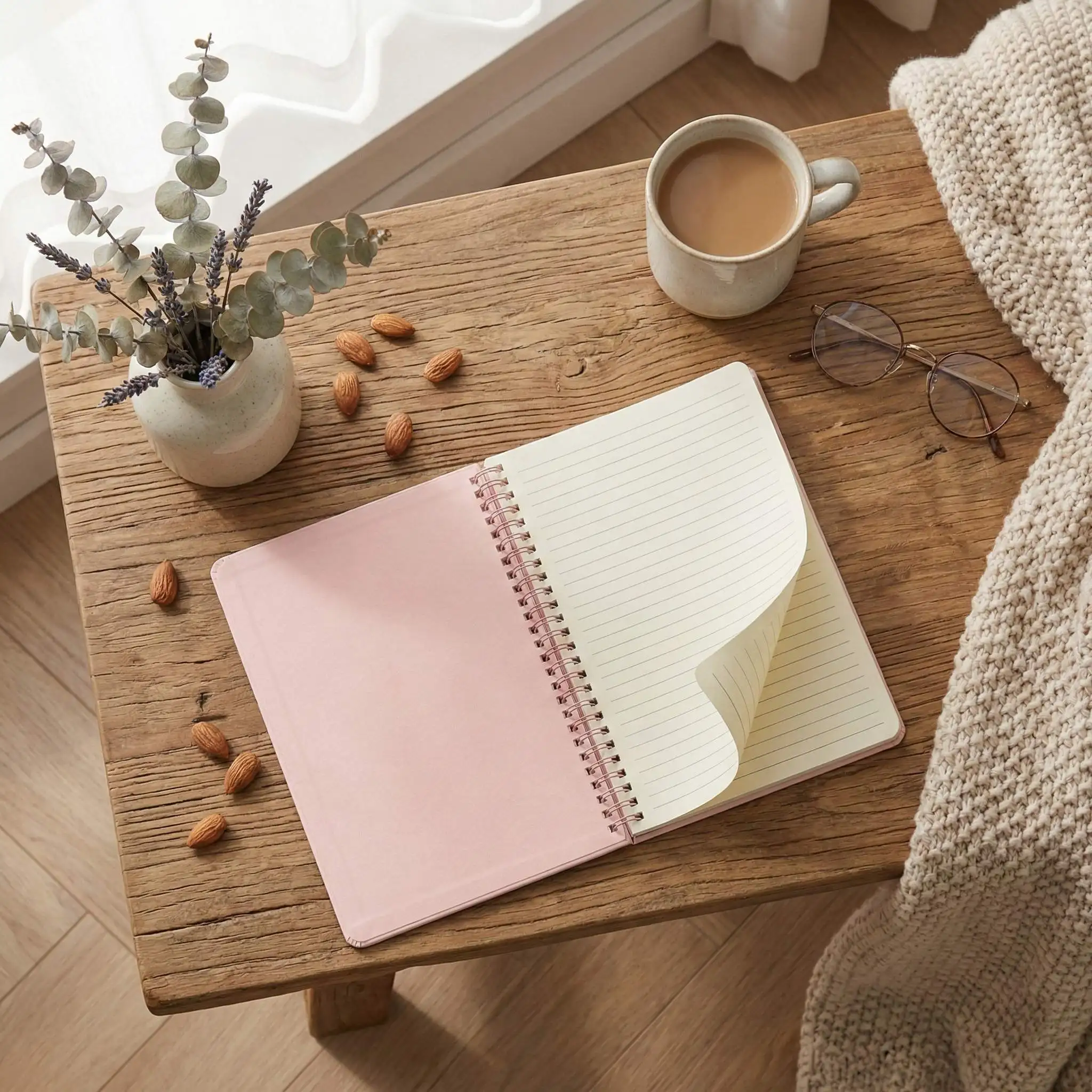 Pink Coil Notebook with Calendar, Vertical Standing Desk Planner, Thick Lined Pages for Office School Supplies view 3