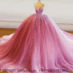 Princess Pink Quinceanera Dresses Sweetheart Neck Appliqued 15 Party Sparkly Birthday Gowns Sweet 16 Debutante Customized