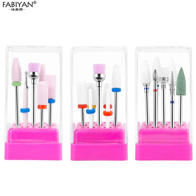 7Pcs Ceramic Tungsten Carbide Nail Drill Bits Kit Polishing Tool Manicure Machine Accessories Milling Cutter Set For Remove Gel