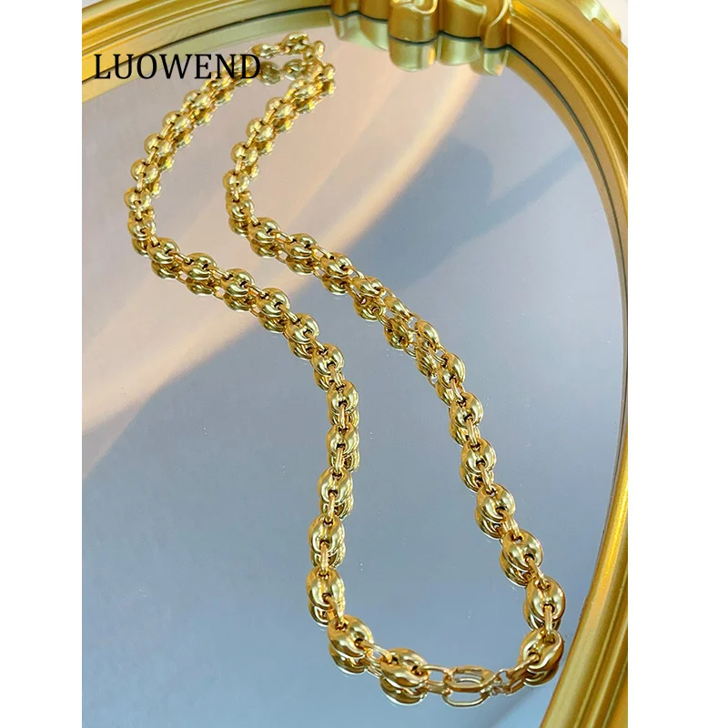 

LUOWEND 100% 18K Yellow Gold Necklace Fashion Pig Nose Shape Luxury Design Chain Necklace for Women High Party Jewelry