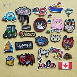 Cartoon Mixture Iron On Patch DIY embroidered Applique Cute Owl Car Letter hippie Tree Clothing Sewing thermo-stickers Badges