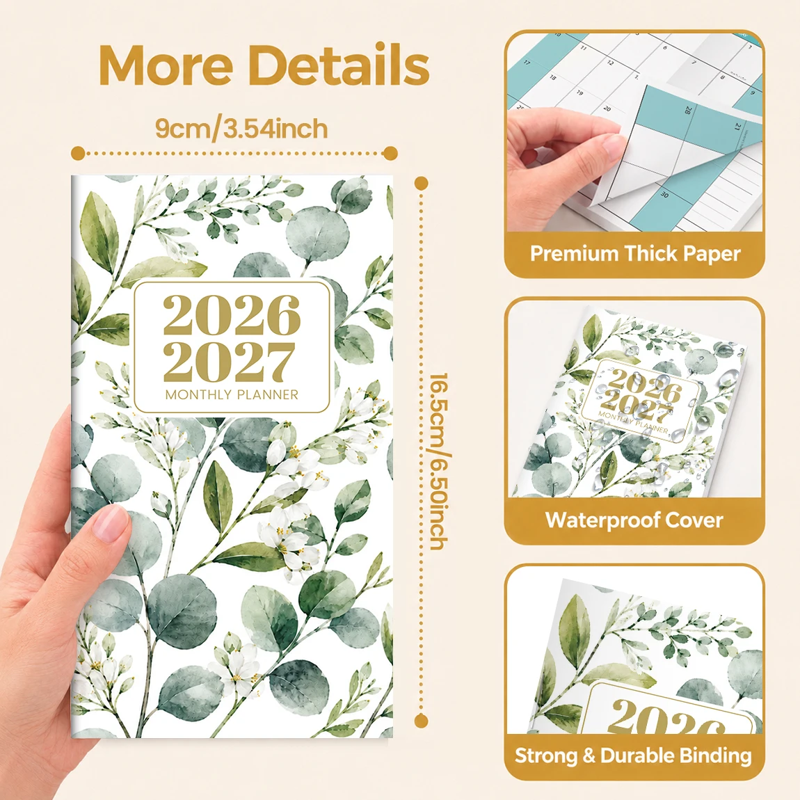 1PC A6 2026-2027 Monthly Planner, Jul 2026-Aug 2027 Pocket Calendar with Notes, Holidays, Botanical Cover