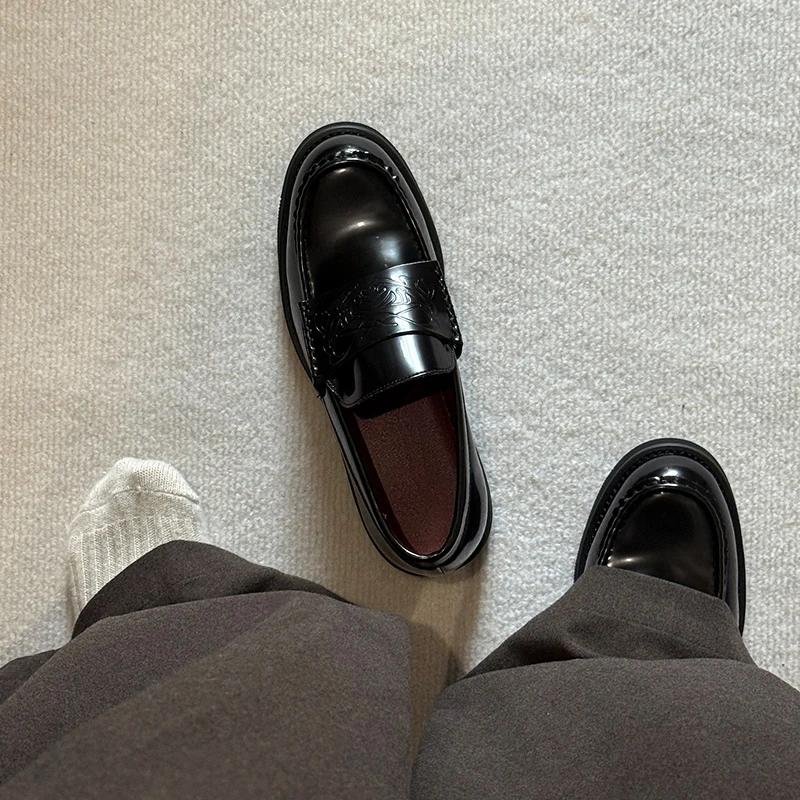 Black One-Touch  Loafers Men's  Shoes British Style Commute CleanFit Shoes Comfortable Breathable round Toe Low Heel
