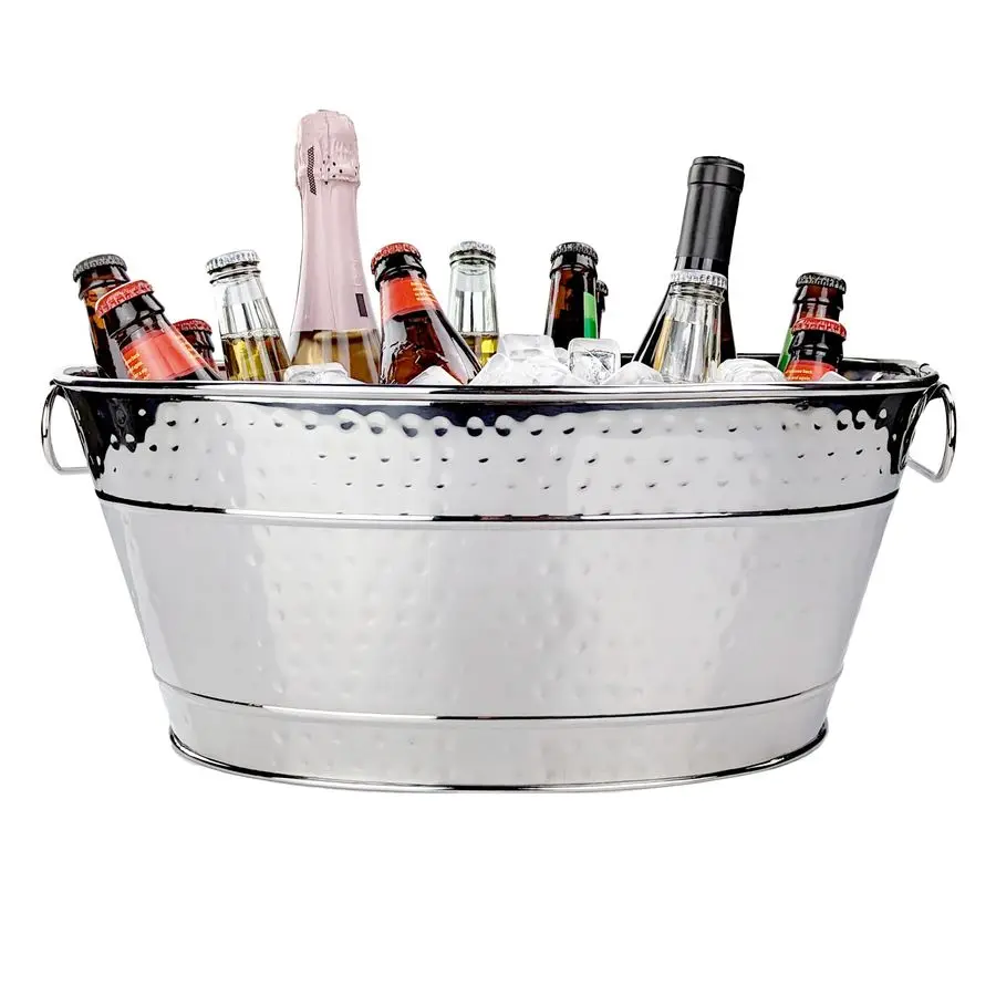 

Stainless Steel Beverage Tub, 15 Quarts 4 Gallon, RustProof, Oval, MultiUse, Champagne Bucket for Mimosa Bar Supplies, Wine Cool