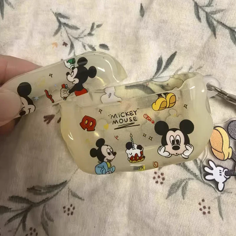 ديزني ميكي ماوس حقيبة سماعة الاذن ل أبل AirPods 4 3 الكرتون لينة شل ل AirPods 1 2 برو مع سلسلة مفاتيح قلادة الاكريليك