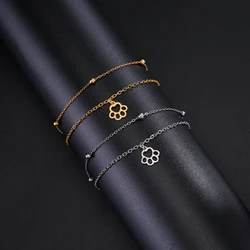 Cute Dog Cat Paw Charm Double Chain Bracelets Stainless Steel Animal Footprint Bracelets Jewelry Birthday Gift for Women