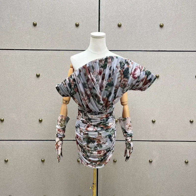 Women's Printed Halter Dress, Sexy Ruffled Backless Mini Skirt, High-Quality Party Gown, 2026 Spring New Arrival, Y2K Style