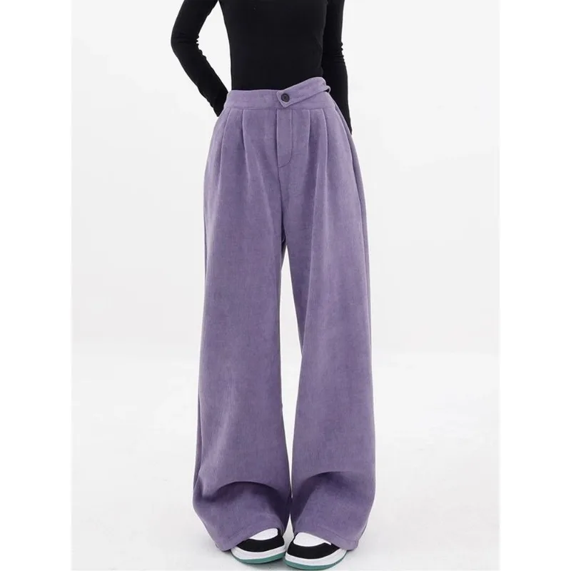 2025年秋冬新作 コーデュロイ ワイドレッグ レディース ハイウエスト カジュアル ストレートレッグ マキシ丈パンツ