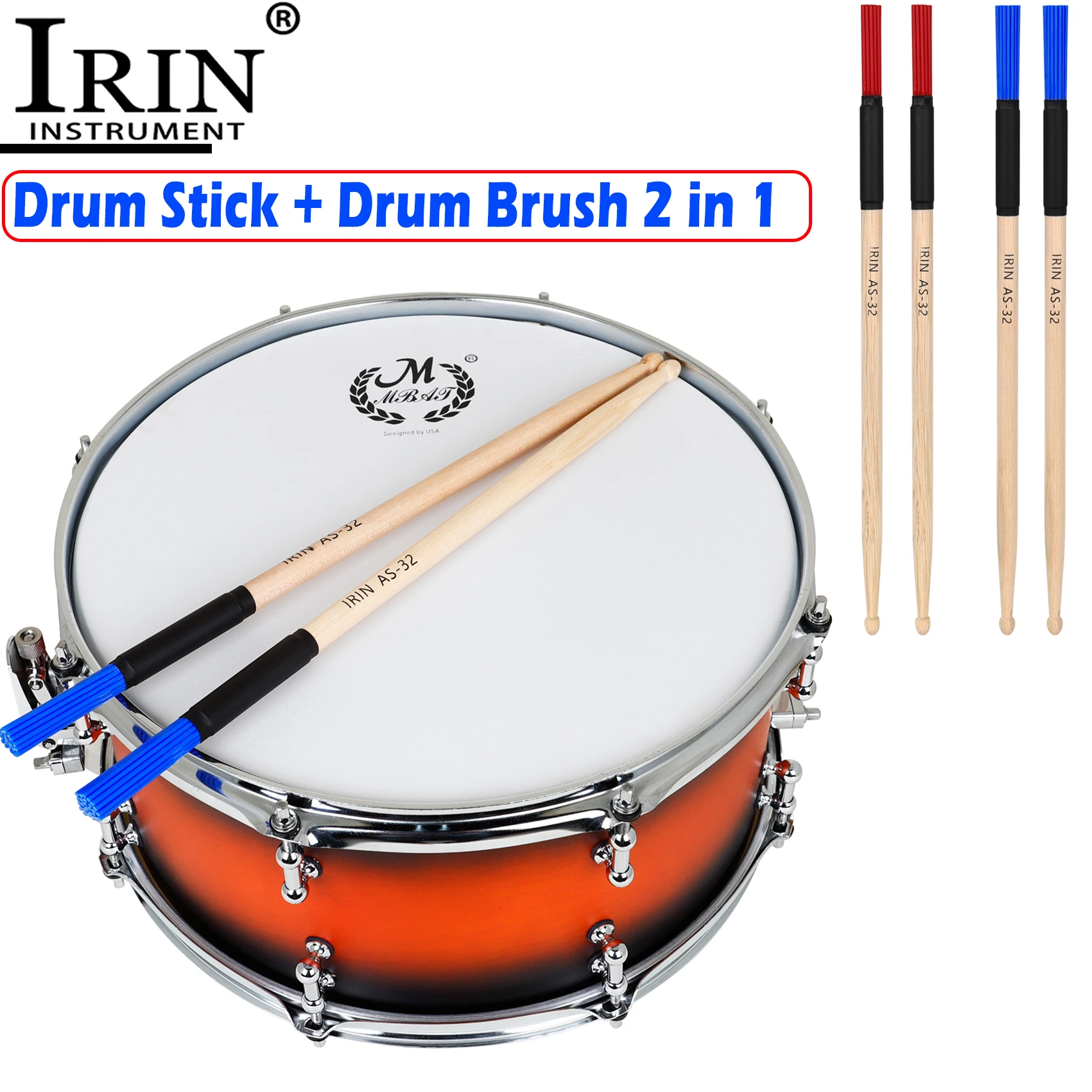 Irin Drum Stick & Brush 2-in-1 Nylon Drum Brush Ahorn Material Drumsticks profession elle Schlag instrumente Zubehör
