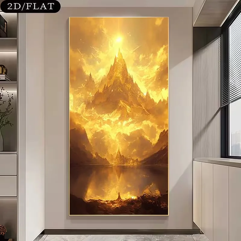2D Flat, [2D Flat] Wall Decor 1pc Majestic Golden Mountain Peaks Reflected in a Tranquil Lake with Misty Dreamlike Landscape 39.