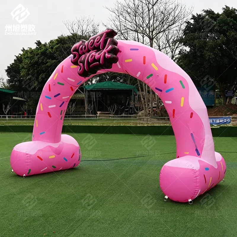 

Customized large inflatable donut arch model with blower, dessert themed activity, advertising decoration props