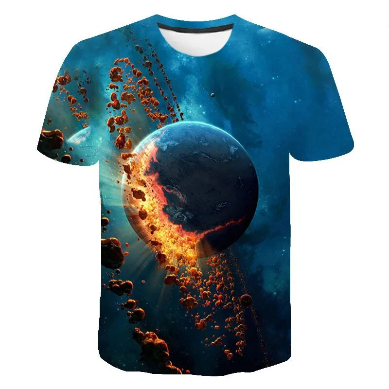 Herren-T-Shirt mit 3D-Galaxy-Planet-Print, Rundhalsausschnitt, kurzen Ärmeln, Sommer, lässige Streetwear, Herren-Oberteile – Detail 7