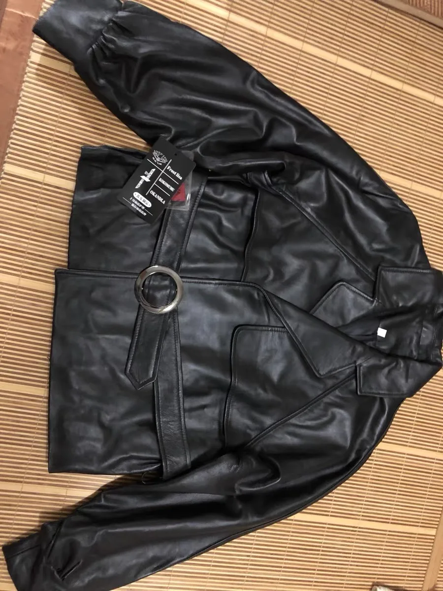 Real Leather Jacekts Natural Sheep Leather outerwear Female Fashion Pockets Real Leather Jackets With Belt wy1750