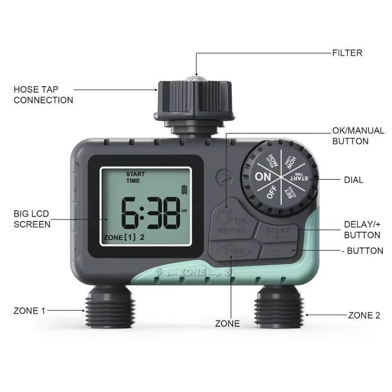 Dual-outlet Digital Water Pump Timer Plastic High Quality Water Timer for Garden Hose