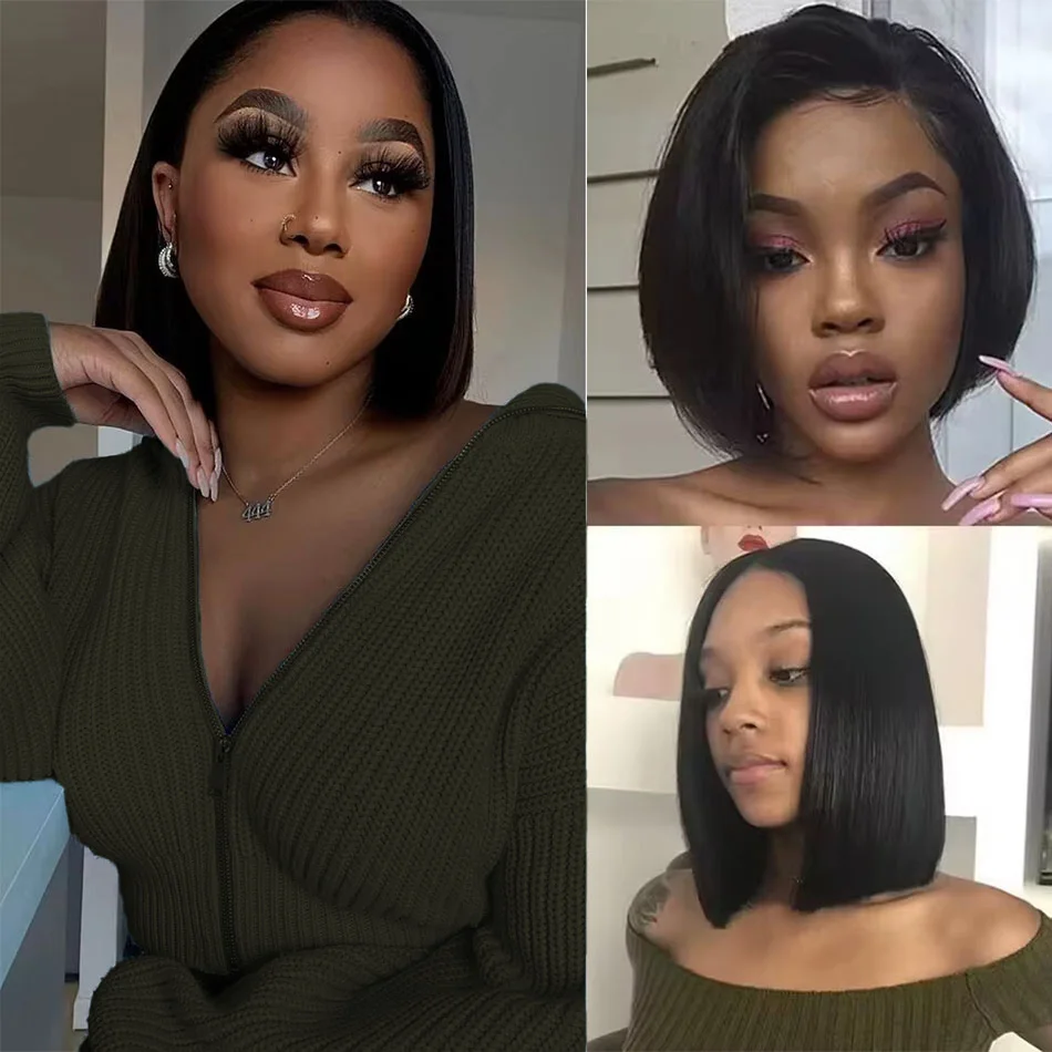 بوب الباروكات غلويليس Hd الدانتيل الباروكات شعر الإنسان 220 الكثافة بوب شعر مستعار مستقيم أسود طبيعي 5X5 الدانتيل قبل قطعها مع خصلات الشعر المستعار الإنسان