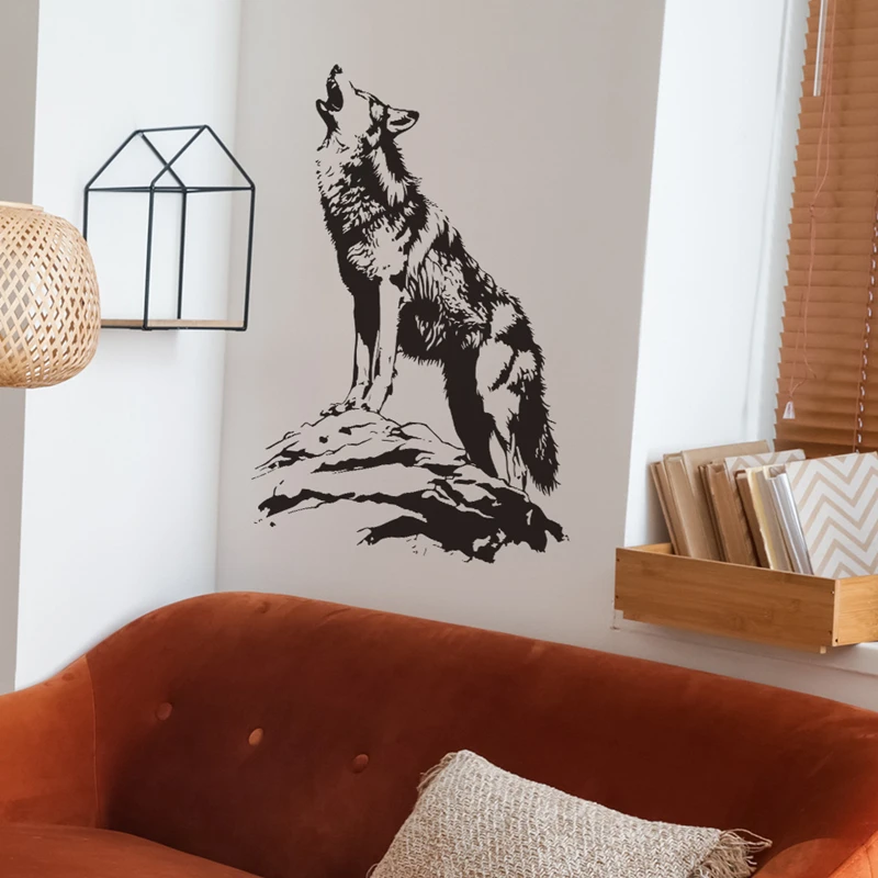 Animal Poster 3D Lone Wolf Howls Vinyl Mural Stickers on the Door Wall for Home Office Room Decoration Self-adhesive Wallpaper