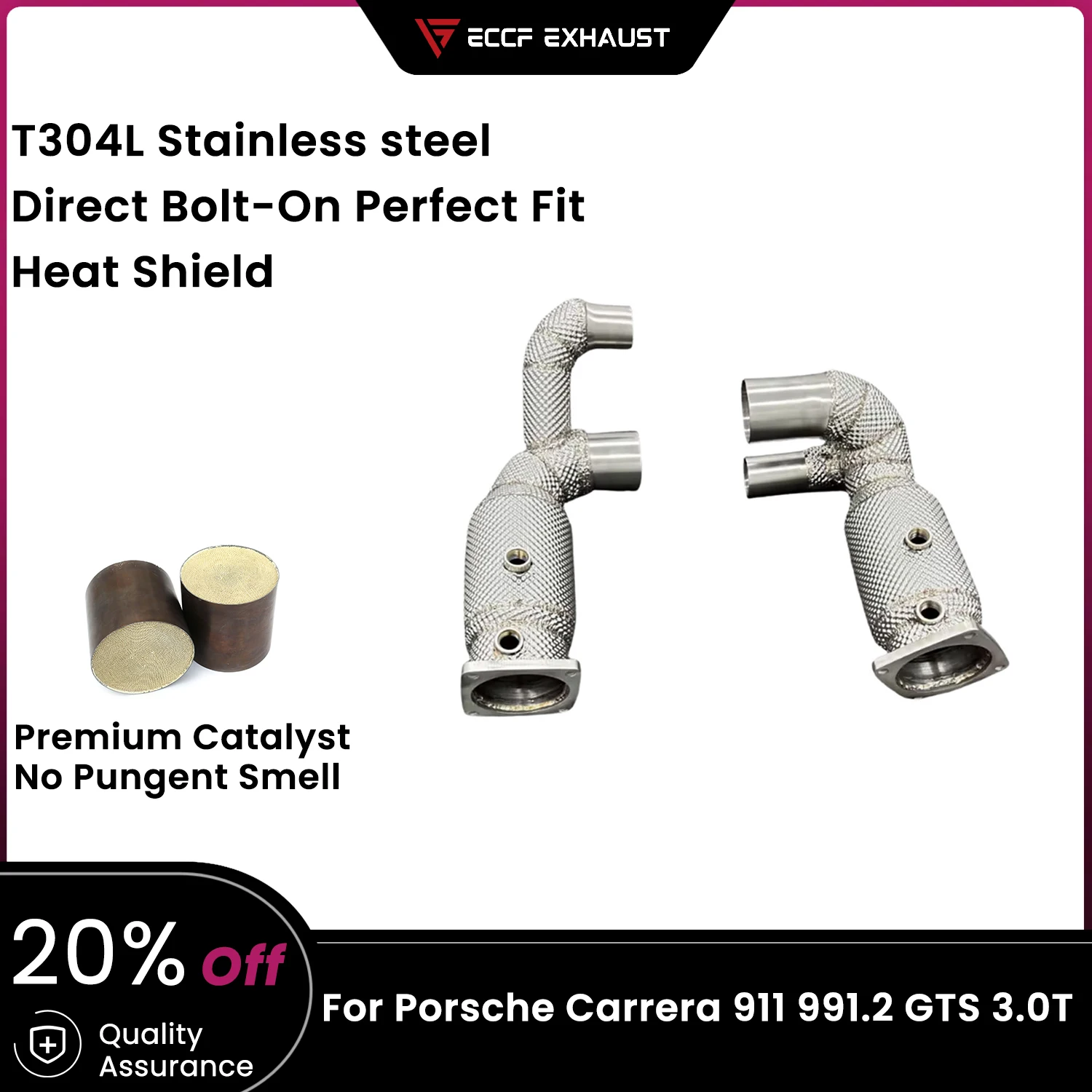 

High Flow Downpipe With Heat Shield SS304 for Porsche 911 Carrera 991.2 GTS 3.0T exhaust system Unlock True Performance