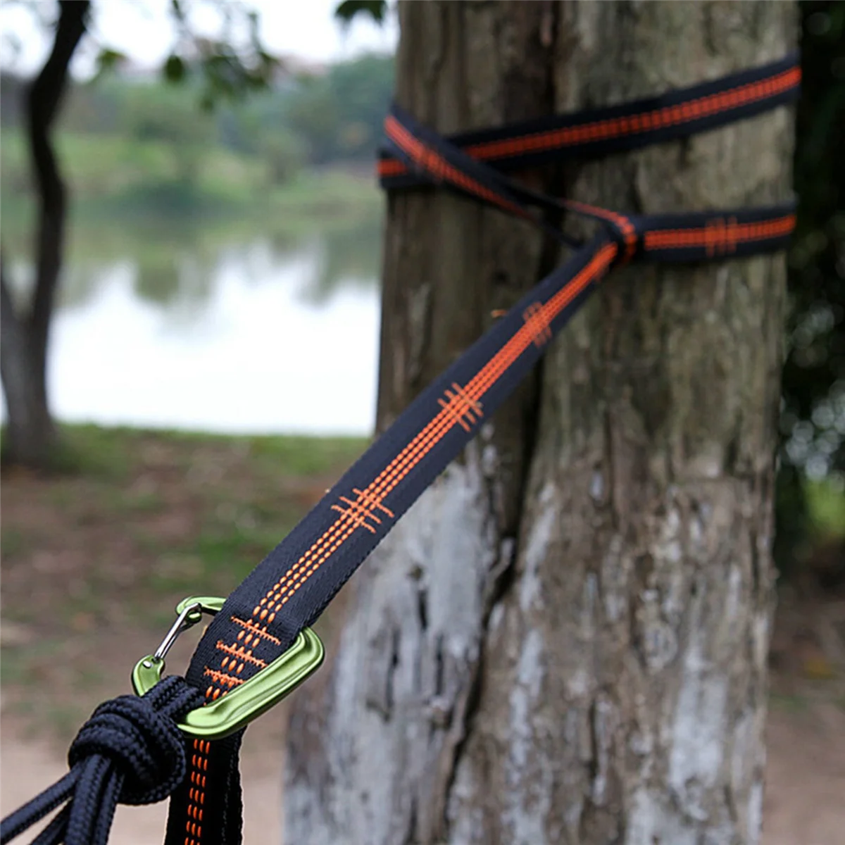 N18R 3X Outdoor Hammock Tree Straps Tree Tie Rope High Load-Bearing Nylon Webbing Rock Climbing Flat Belt Cover Orange