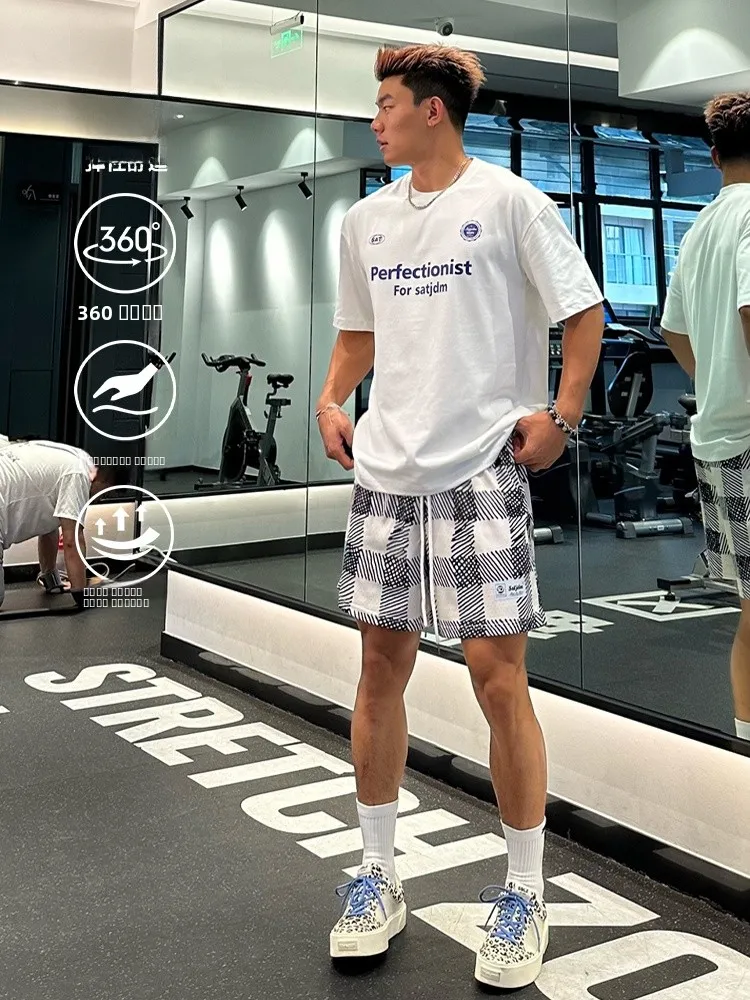 

Satjdm Original American Plaid Fourths orts Baskeall Sports Casual Loose Fitn Running Men's Faion Summer orts