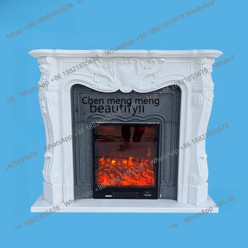 

X CQYMarble fireplace white marble European stone carving retro interior entrance decorative cabinet ornament stone fireplace