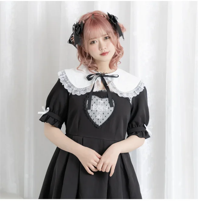 Japanese Retro Sweet Collar for Top Woman Student Cute Wild Doll Collar Lace Up Bow Lace Stitching Fake Collar for Women's Shirt