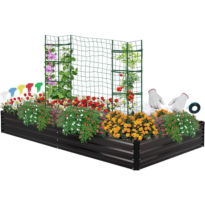 Imagem -03 - Kit de Jardim Levantado Galvanizado com Gaiola de Tomate e Luvas Cama Metálica para Vegetais Flores Ervas Pcs