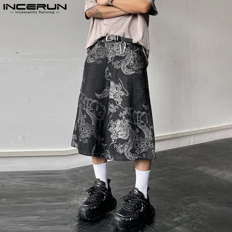 

INCERUN Men Pants Printing Button Joggers Loose Casual Wide Leg Trousers Men Streetwear 2024 Fashion Leisure Men Bottoms S-5XL