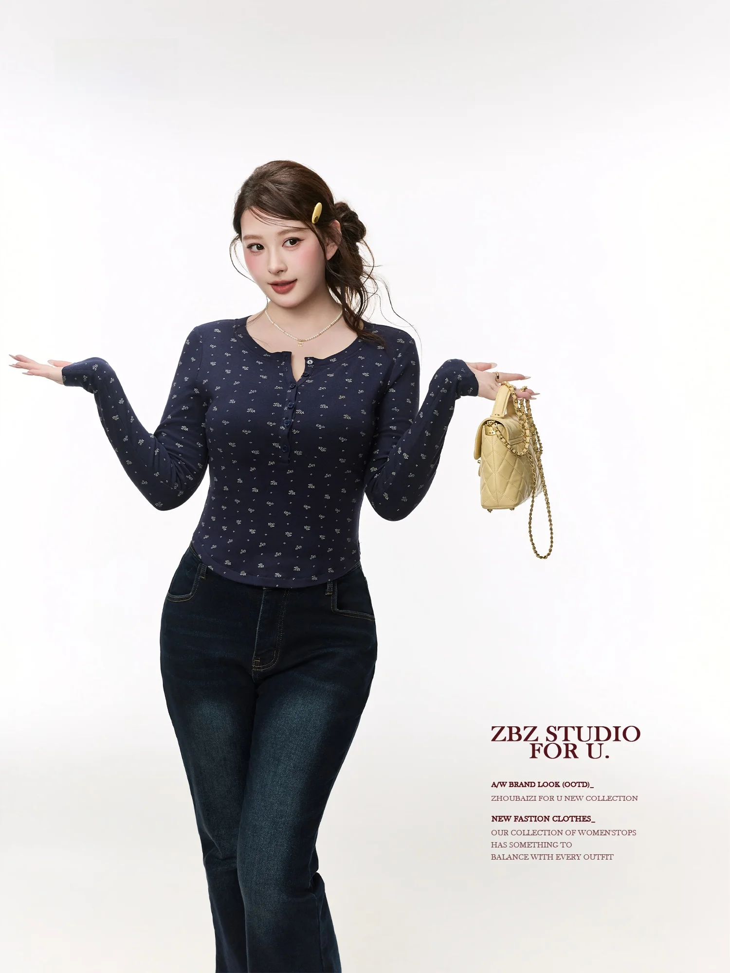 

Вязаный свитер Zhou Bai Zi Idol Deep Lapis Lazuli в корейском стиле, женский, приталенный, с длинными рукавами, круглым вырезом и узором в горошек