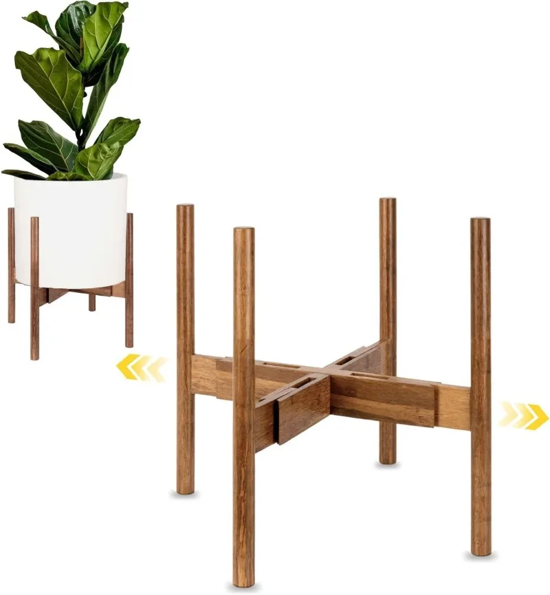 

Adjustable Plant Stand Indoor 8 to 12 Inch Premium Mid Century Bamboo Plant Stand with Adjustable Width Plug In Design
