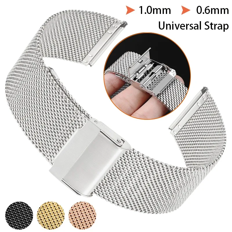 Women Men Universal Smartwatch Strap 1.0mm 0.6mm Milanese Mesh Quick Release Band for DW for Omega Stainless Steel Bracelet Belt