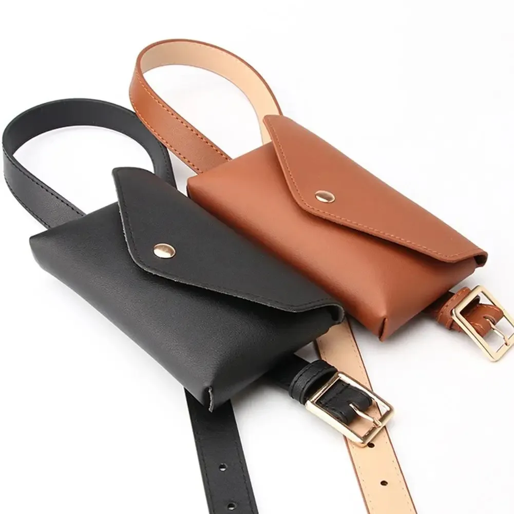 

PU leather belt bag chest bag women's belt fashion pin buckle thin belt bag women's belt bag