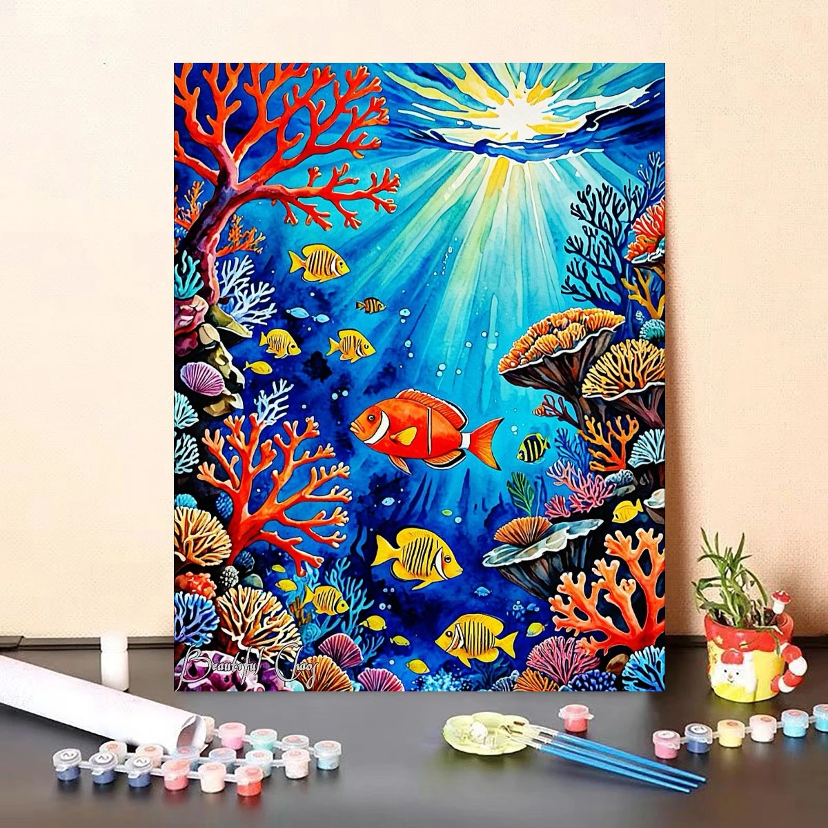 Underwater Coral Reef Fish Ocean Modern Canvas Oil Painting Paint by Numbers for Living Room Bedroom Home Decor No Frame