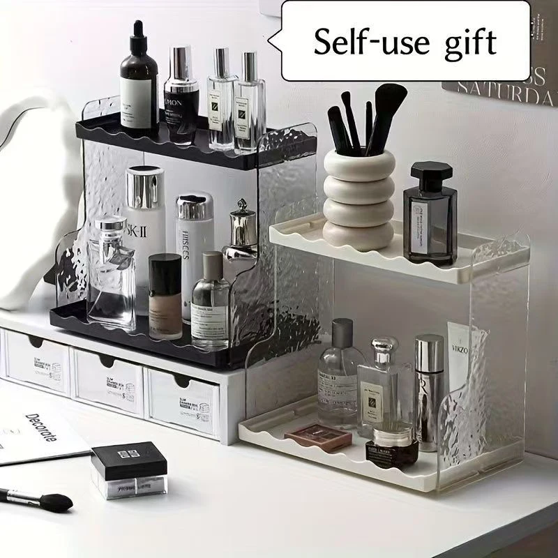 

Double Layer Cosmetics Storage Rack Bathroom Toilet Makeup Storage Shelf Washstand Desktop Skincare Storage Organizer Shelf