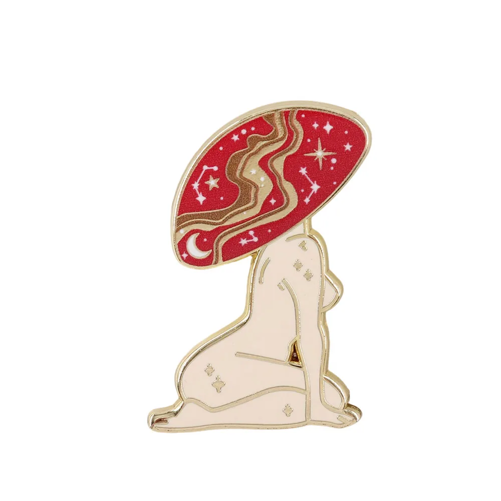Pin de solapa de chica seta roja Sexy, insignia de Amanita Muscaria, Pin esmaltado de criaturas de fantasía de otoño, joyería única