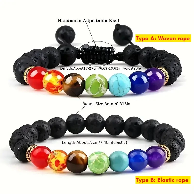 8mm Herren-Armbänder aus schwarzen Lavaperlen, verstellbares geflochtenes Seil-Armband mit Tigerauge, Partner-Armreifen, Yoga-Heilschmuck für Frauen