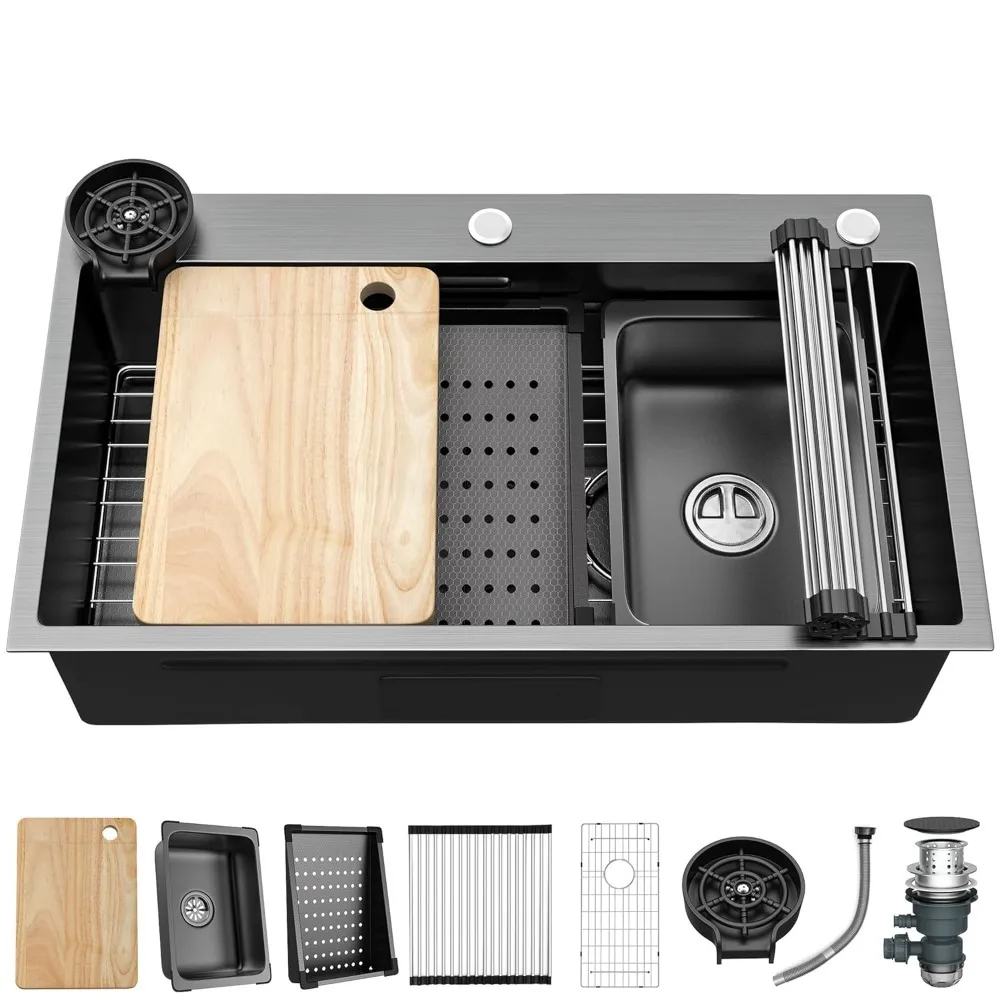 

Kitchen Sink, Top Mount Stainless Steel Nano Sink W/cup Washer, Cutting Board,Kitchen Sink