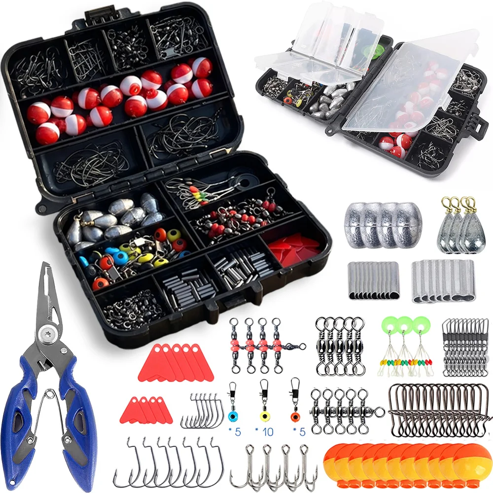 263-teiliges Angelzubehör-Set mit Multifunktionszange und Angelkasten, Edelstahl-Angelzubehör-Set mit Haken, Bleigewichten und Schwimmern für Angler