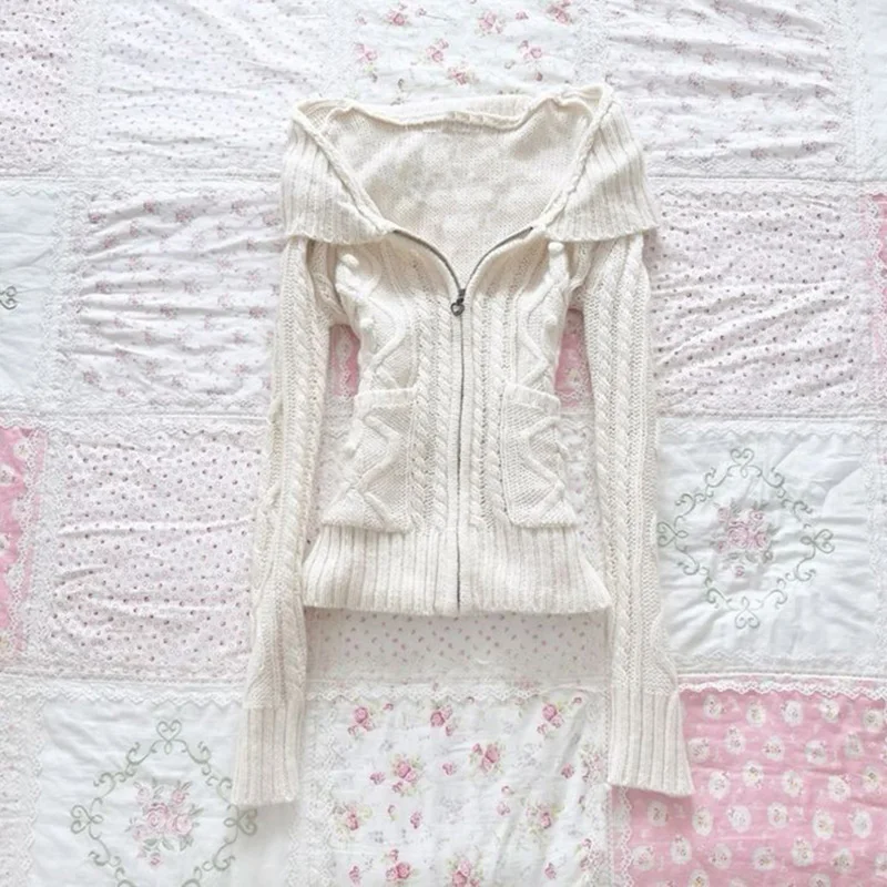 Suéter de punto Kawaii ajustado Y2k, prenda de punto informal elegante minimalista clásica, ropa de calle única de color sólido, Top de calle