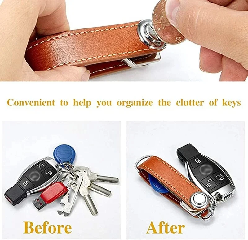 2026 Car Key Pouch Bag Case Wallet Holder Chain Key Wallet Ring Collector Housekeeper Pocket Organizer Smart Leather Keychain image 6