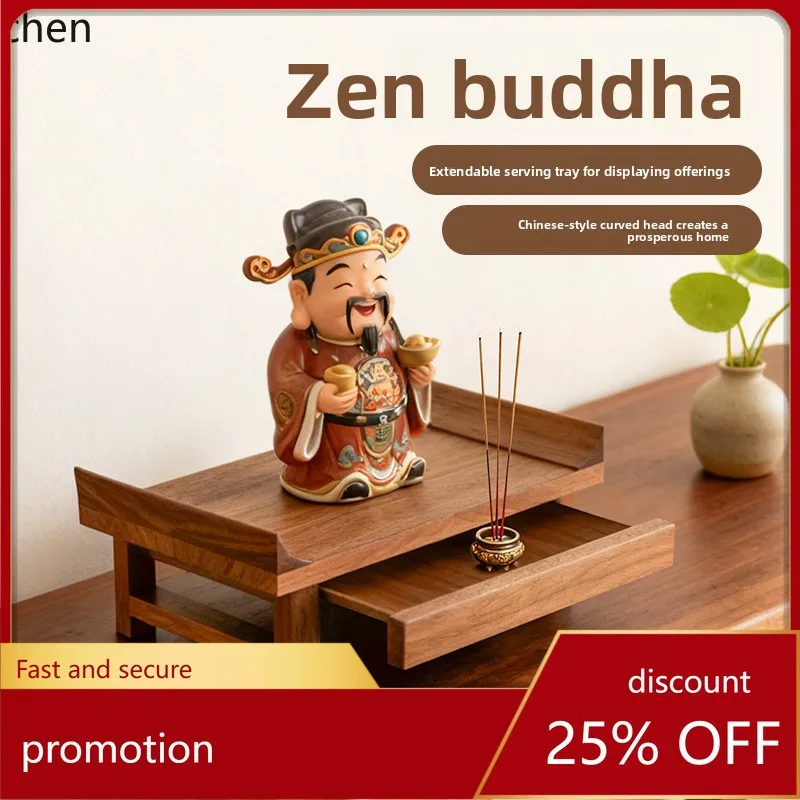 HT Altar Incense Case Home Use Buddhist Shrine New Chinese Style Buddha Table Bodhisattva God of Wealth Altar Offering Table