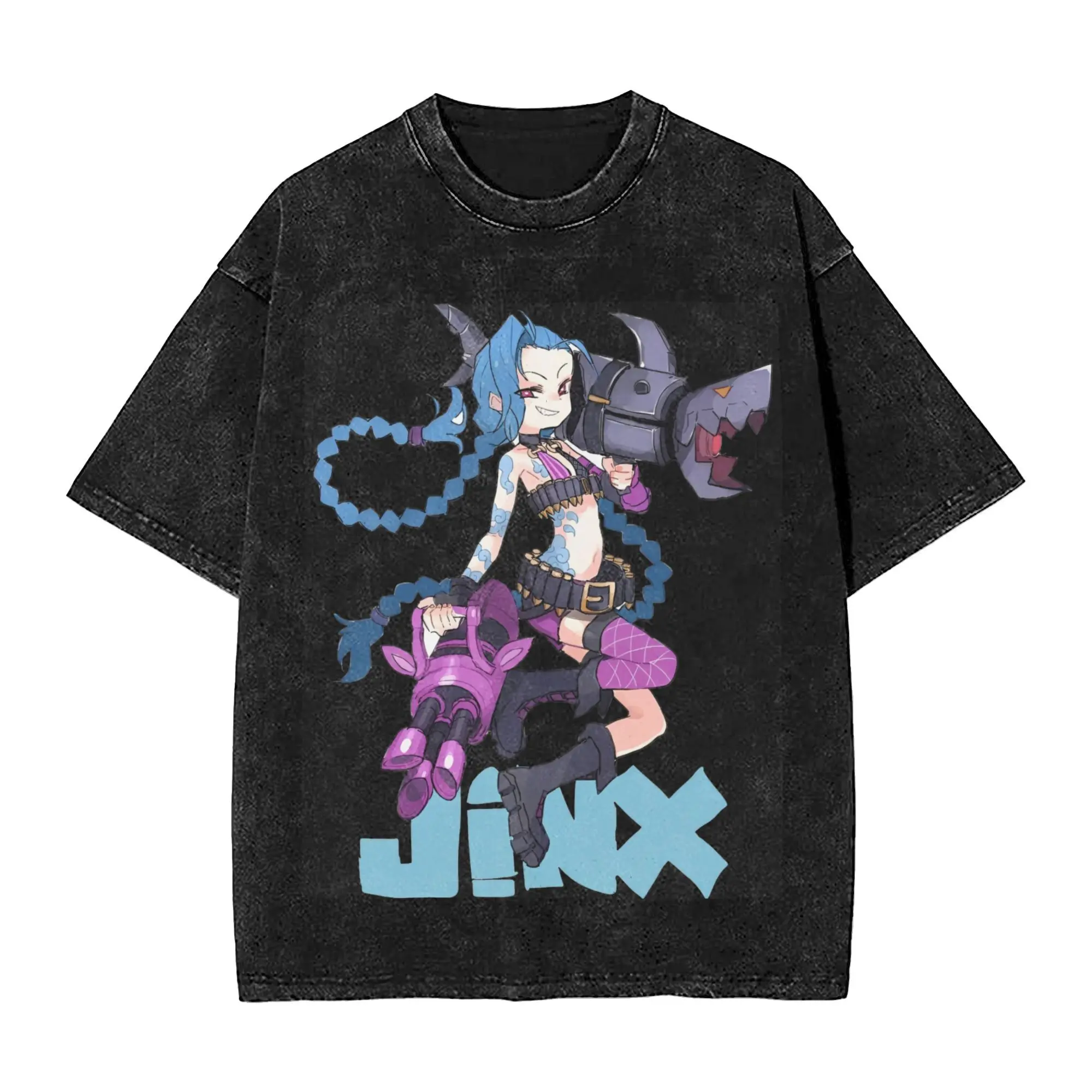 get jinxed arcane jinx game fans gifts Merch Washed T Shirts Men Women Streetwear Hip Hop T-Shirt Summer  Tees Tops 100% Cotton