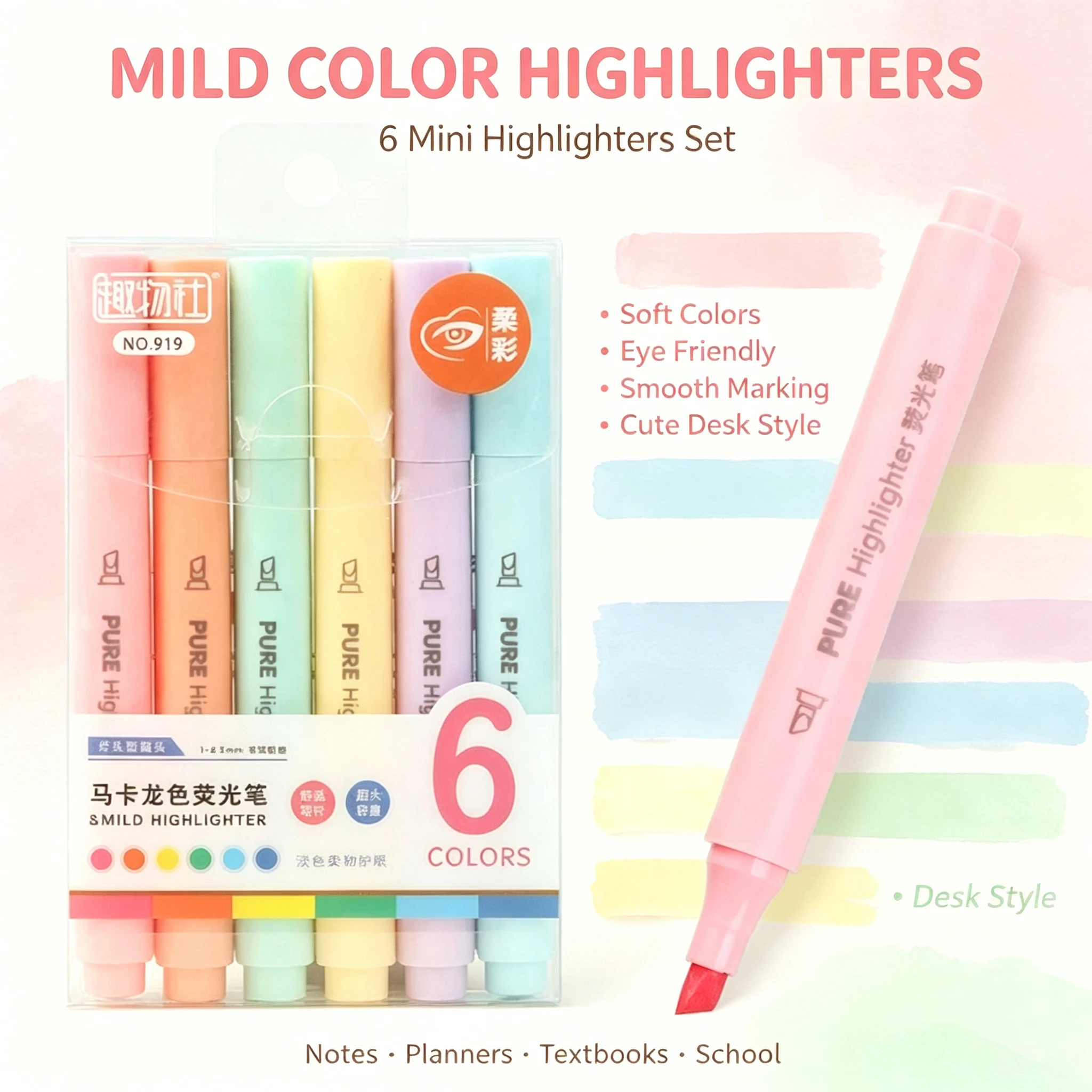 6 Colors Mini Cute Highlighters, Chisel Tip Quick Dry, Aesthetic Pens for Bible Journal Planner School Stationery Supplies