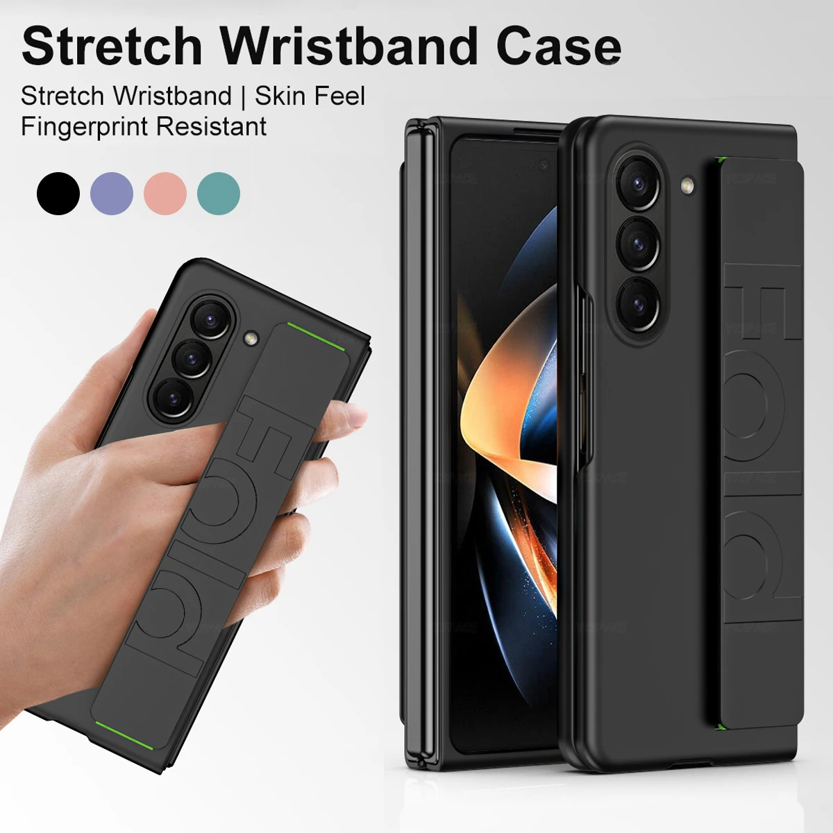 Strtch Wristband Plain Skin Feeling Case For Samsung Galaxy Z FOLD 3 4 5 6 W22 W23 W24 Hard PC Cover Cases Shell