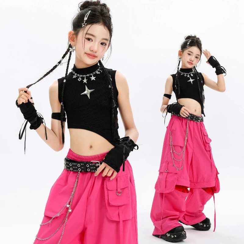 

Girls Streetwear Outfits Black Hip Hop Vest Cargo Pants Group Jazz Clothes Sets Fashion Street Dance Stage Performance Costumes
