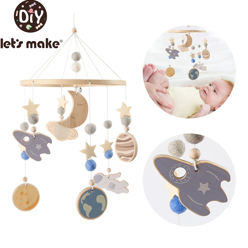 Let's make Baby Mobile Rattle Toys 0-12 Months Space Planet Pendant Crib Bed Bell Toddler Rattles Carousel Kid Musical Toys Gift