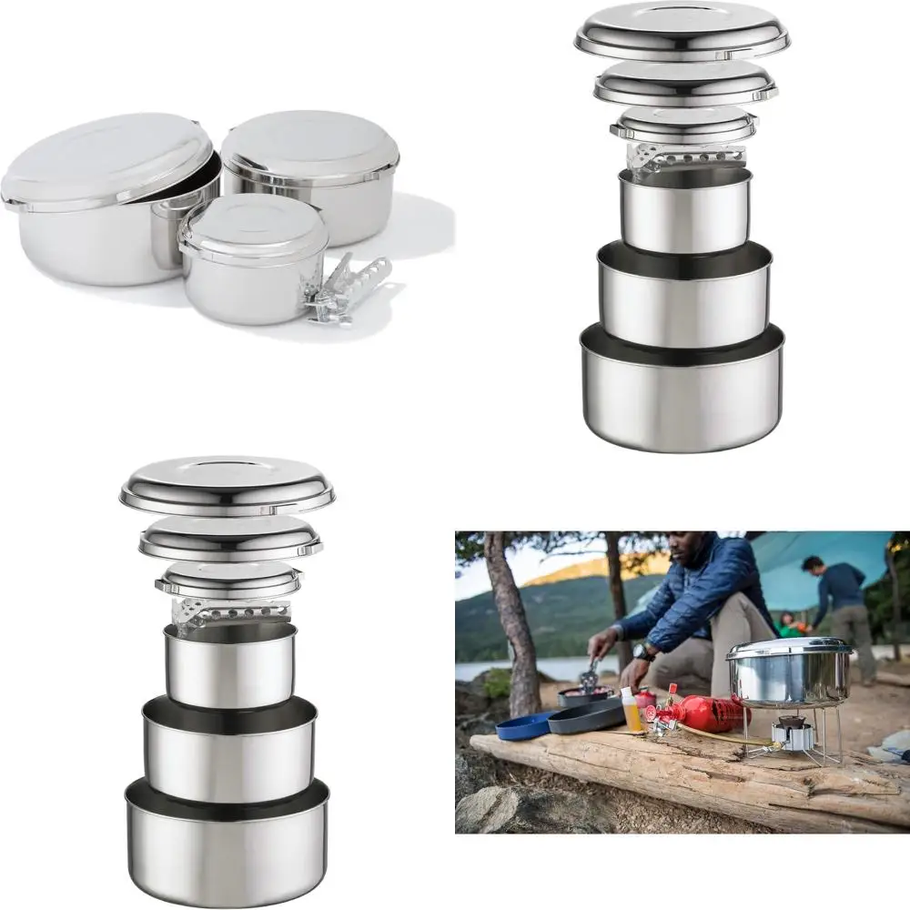 

4-Piece Stainless Steel Camping Pot Set