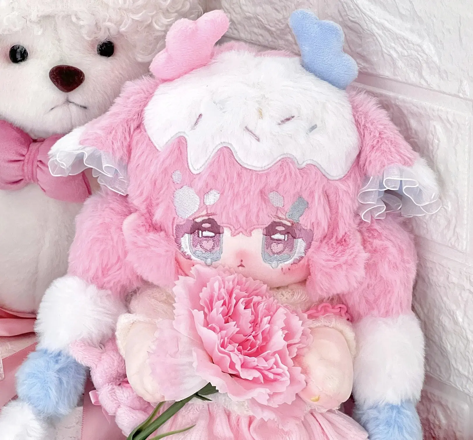 Anime Angel Elf Monster Cotton Candy Pink Hair Girl Stuffed 30cm Long Legs Plushies Plush Cotton Doll Body Toy For Kids Gifts