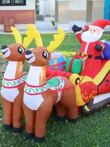 2.1M Christmas Inflatables Decoration Santa Claus Riding Sled Reindeer Inflatables Indoor Outdoor Decoration Garden Party Decor
